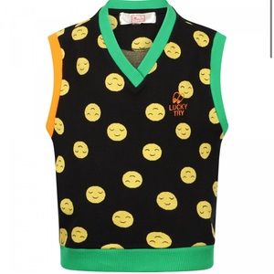 LUCKY TRY
KIDS Smiles All Over Knit Cotton Vest in Black size 10-11